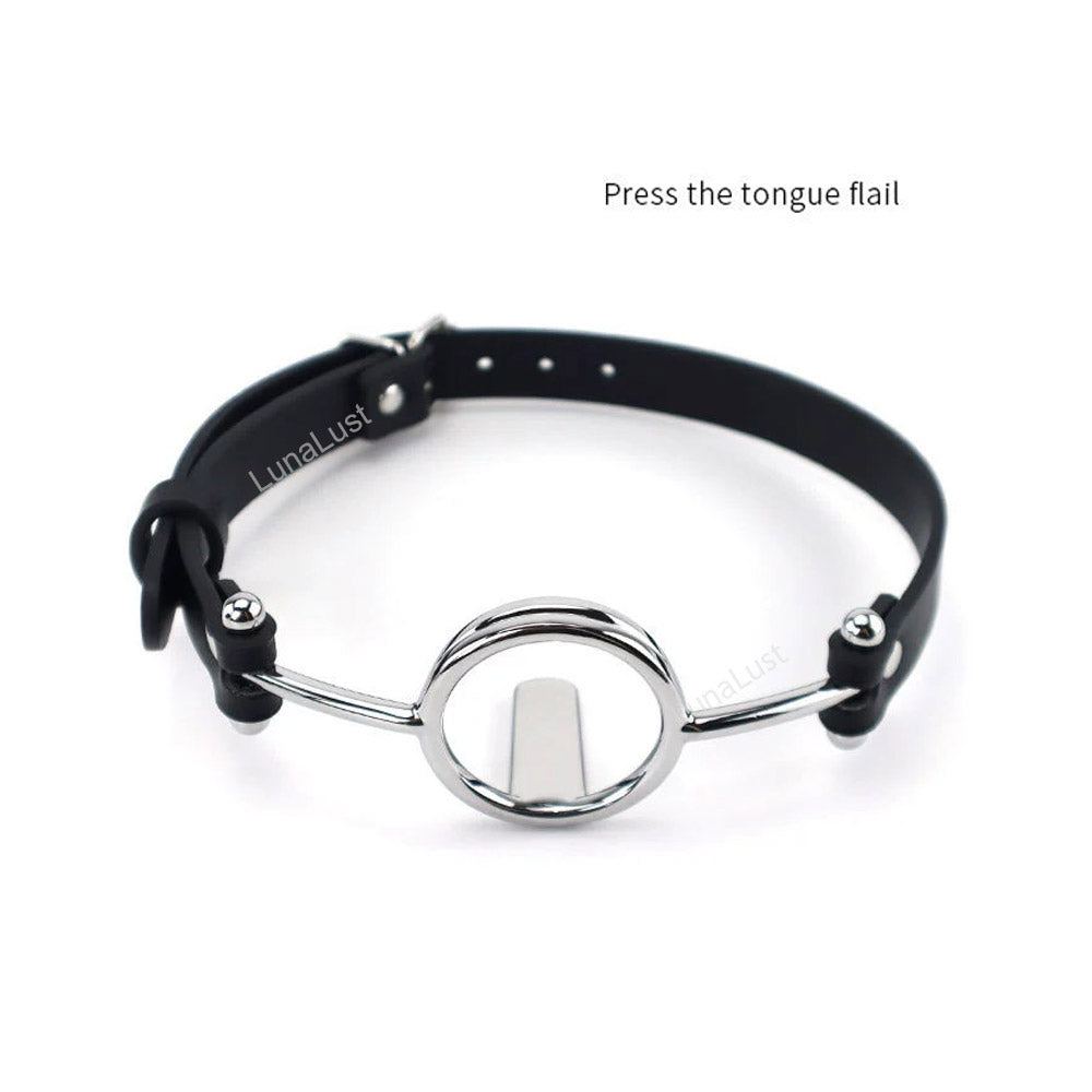 O-Ring Open Mouth Gag – PU Leather, Tongue Flail