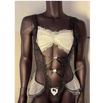 Men's Ruffle Lace Bra & Thong Set | Cross-Strap Corset Lingerie