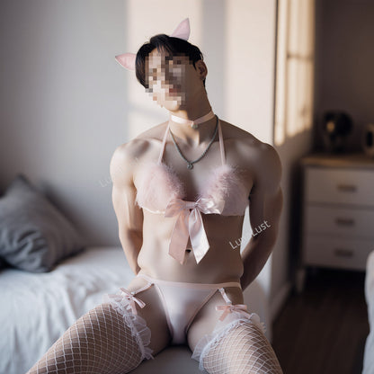 Men's Pink Cat Lingerie Set