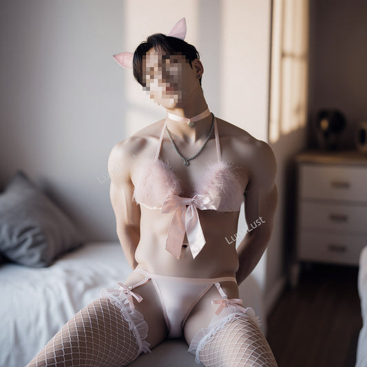 Men's Pink Cat Lingerie Set