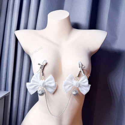Oversized Bow Filigree Bell Nipple Clamps with Chain