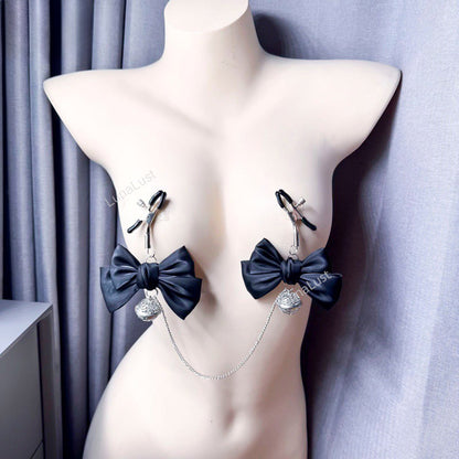 Oversized Bow Filigree Bell Nipple Clamps with Chain