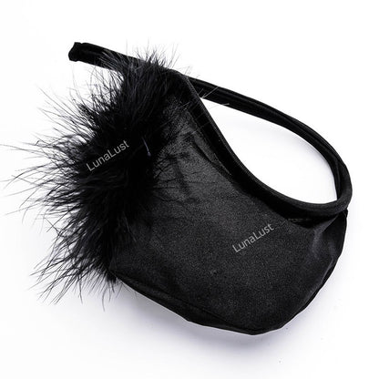 Men's Feather Pom-Pom C-String Thong | Strapless Pouch Underwear