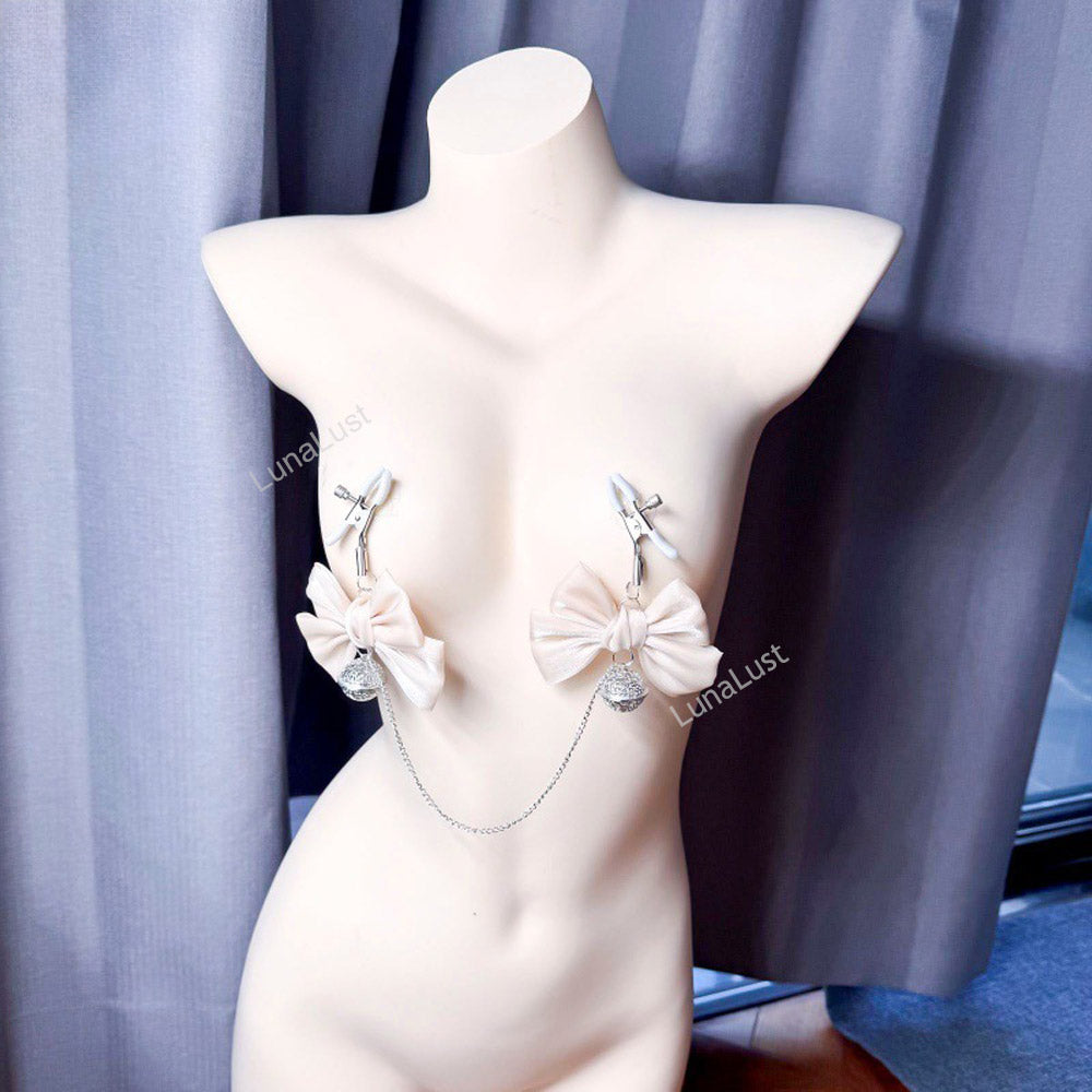 Oversized Bow Filigree Bell Nipple Clamps with Chain