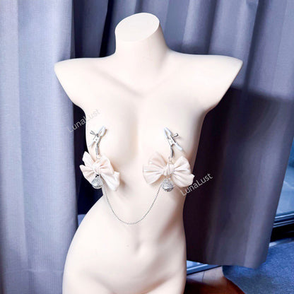 Oversized Bow Filigree Bell Nipple Clamps with Chain
