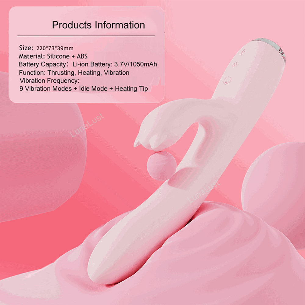 Dual Rabbit Vibrator with Heating & Thrusting