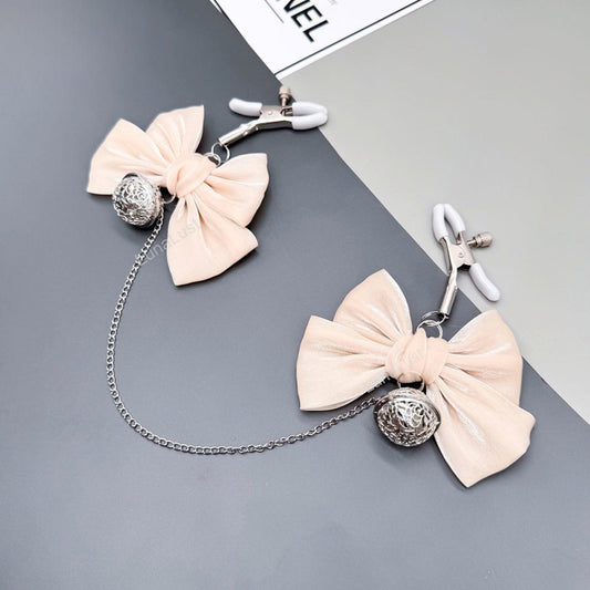 Oversized Bow Filigree Bell Nipple Clamps with Chain