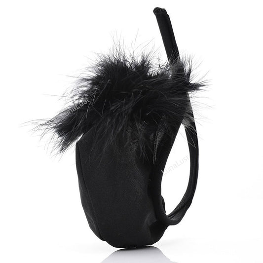 Men's Feather Pom-Pom C-String Thong | Strapless Pouch Underwear