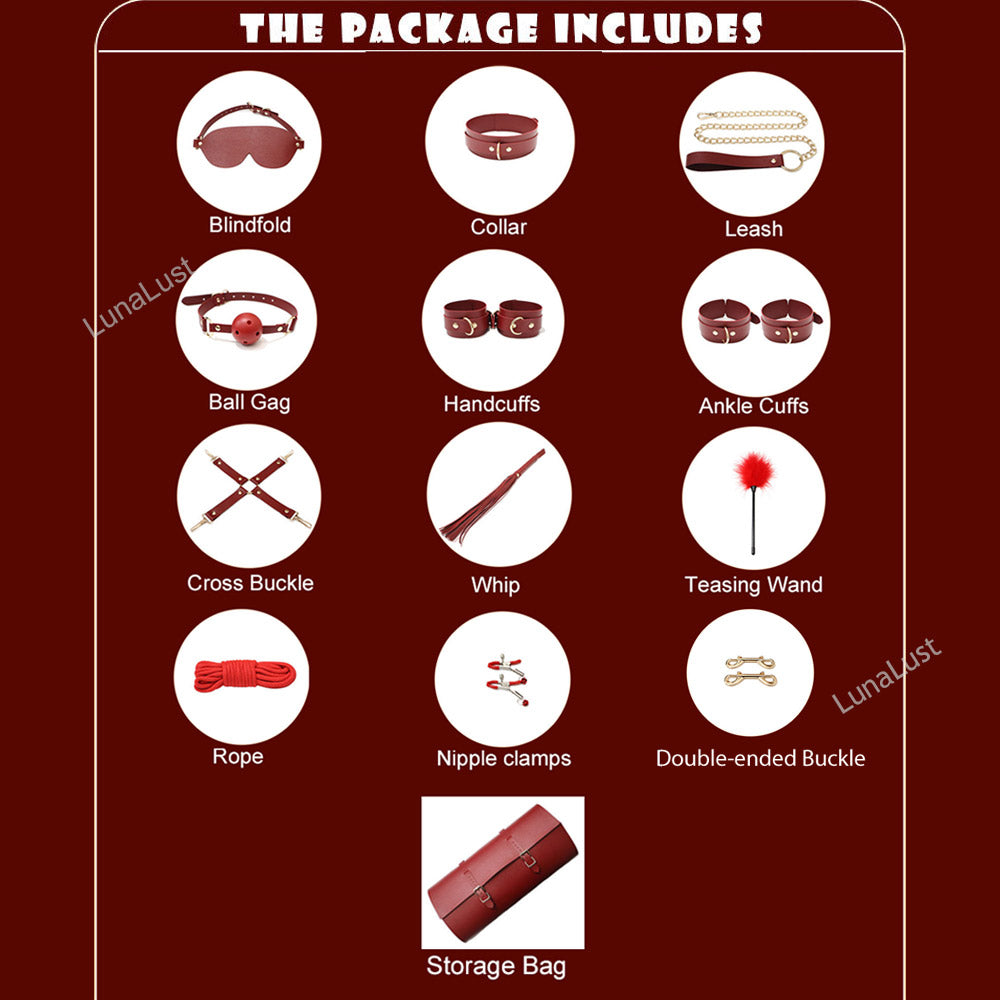 Piece PU Leather BDSM Bondage Set with Storage Bag