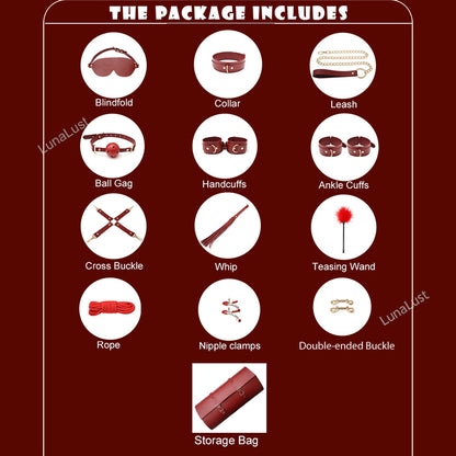 Piece PU Leather BDSM Bondage Set with Storage Bag