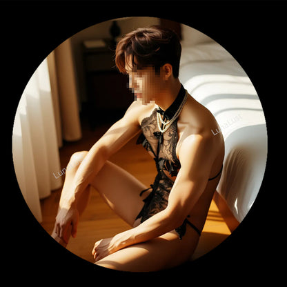 Men's Lace Bodysuit | Open-Chest Halter Lingerie