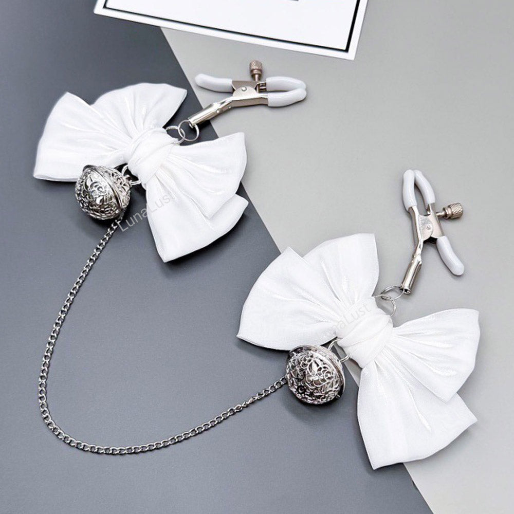 Oversized Bow Filigree Bell Nipple Clamps with Chain