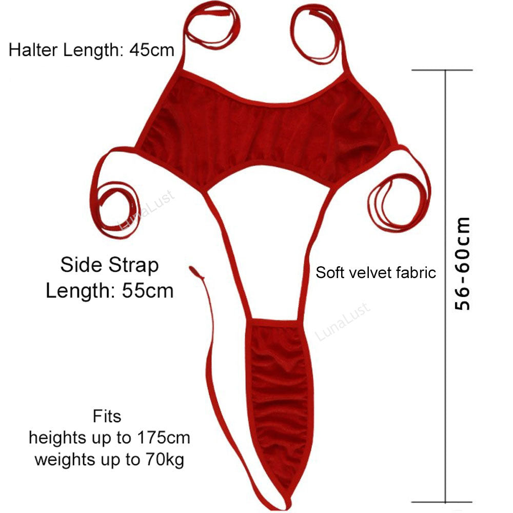 Red Velvet Cut-Out Halter Bodysuit – Sexy Open Teddy Lingerie