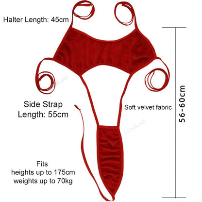 Red Velvet Cut-Out Halter Bodysuit – Sexy Open Teddy Lingerie