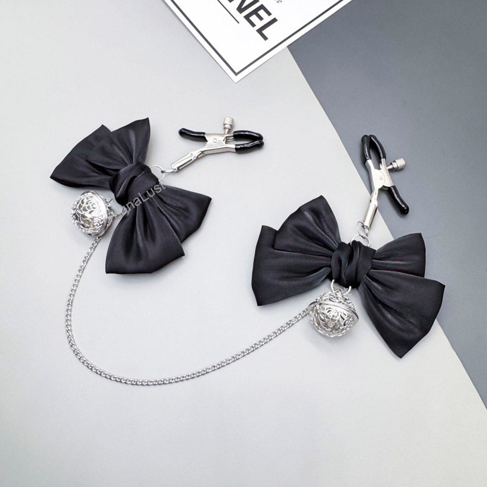 Oversized Bow Filigree Bell Nipple Clamps with Chain