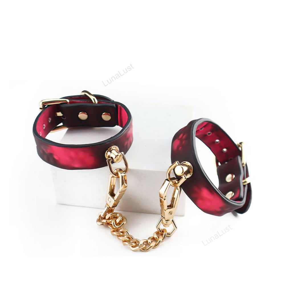 Temperature sensitive cat paw print BDSM handcuffs.