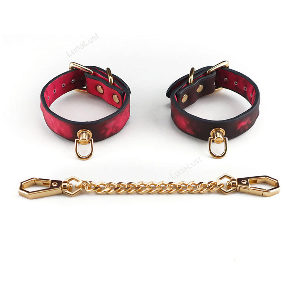 Temperature sensitive cat paw print BDSM handcuffs.