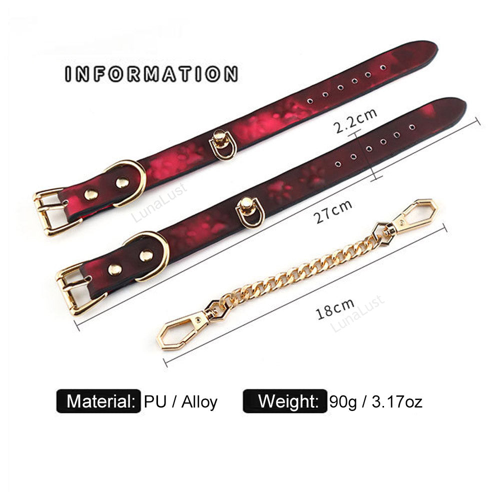Temperature sensitive cat paw print BDSM handcuffs.