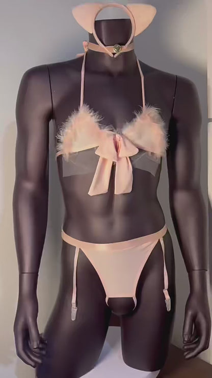 Men's Pink Cat Lingerie Set