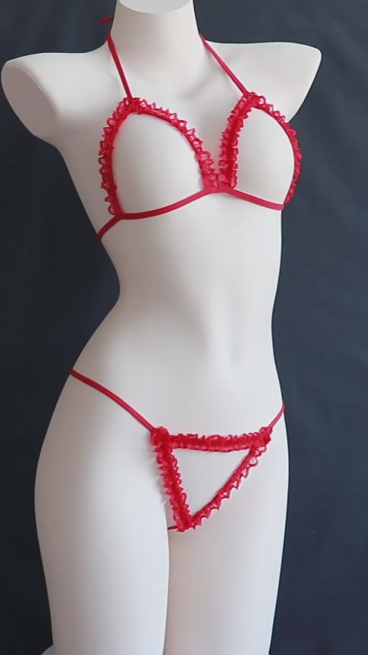 RuffleOpen Bodysuit Set with Nipple Covers & Fishnet Stockings