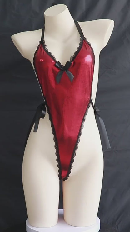 Sexy Gold Foil Adjustable Tie Bodysuit Lingerie