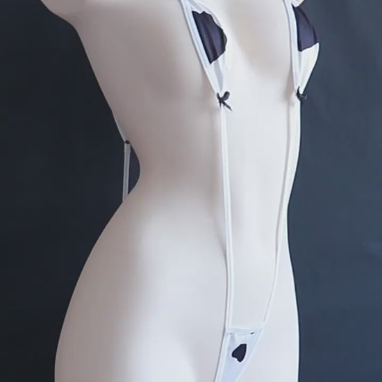 Sexy Lingerie Bodysuit & Cow Print Stocking Set