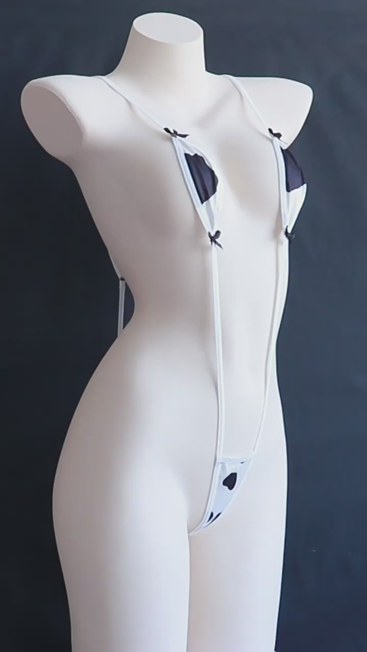 Sexy Lingerie Bodysuit & Cow Print Stocking Set