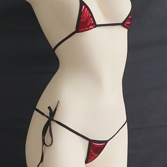 Metallic Mini Bikini Set | Halter Triangle Bra & Tie-Side Thong Lingerie