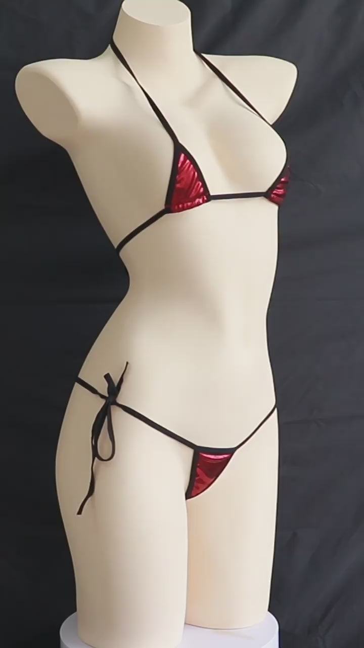 Metallic Mini Bikini Set | Halter Triangle Bra & Tie-Side Thong Lingerie