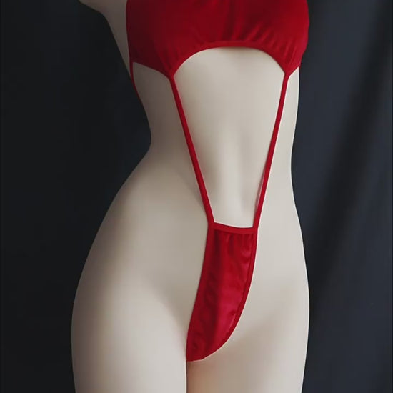 Velvet Cut-Out Halter Bodysuit – Sexy Open Teddy Lingerie