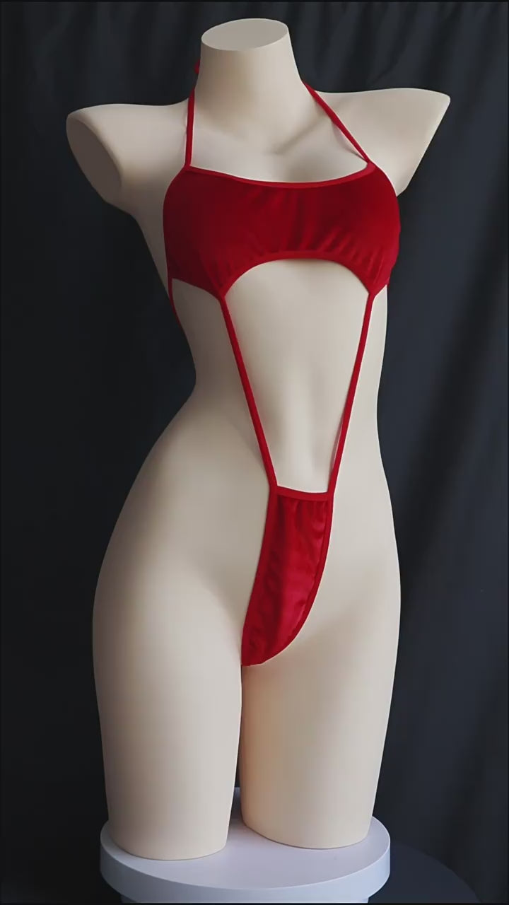 Velvet Cut-Out Halter Bodysuit – Sexy Open Teddy Lingerie